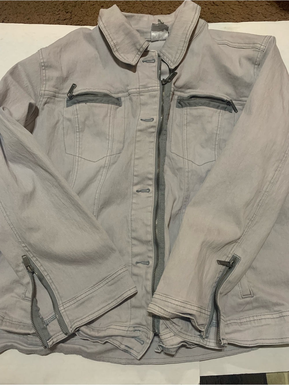 Diane Gilman Light Gray Jean Jacket with Zip Details